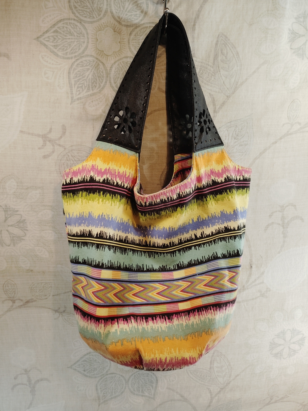 Xhilaration Multicolor Striped Shoulder Bag with Black Leather Strap